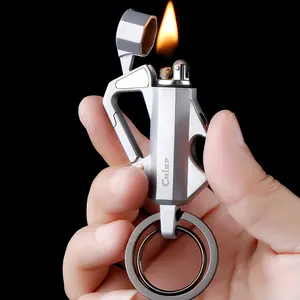 Multi Functional Keychain, Creative Outdoor Portable Lighter & Beer Bottle Opener, All Metal Multi Color, Gift Box Pack, For Car Keychains, Outdoor Travel, Fishing And Rock Climbing (Excluding Fuel)