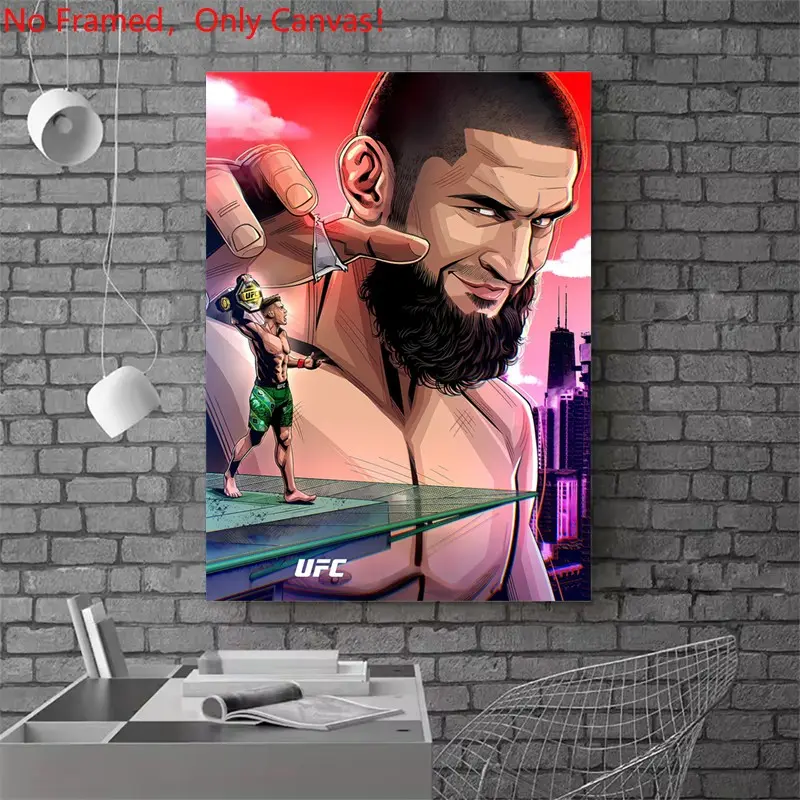 1 piece/set frameless canvas painting poster, Artwork, Classic realistic Boxing Sports star art, khamzat chimaev vs DDP Ufc Poster, a perfect gift for mixed martial arts loves, ideal gift for bedroom, living room, wall decoration, Modern wall art