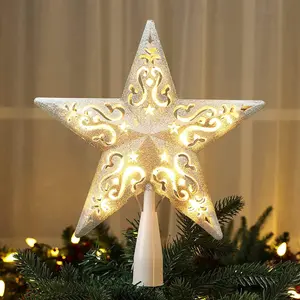 Lighted Christmas  Tree Topper, 8"   Xmas Treetop with 10 Lights, UL Certified Plug-in Warm White Tree Topper for Holiday Christmas Tree Decor