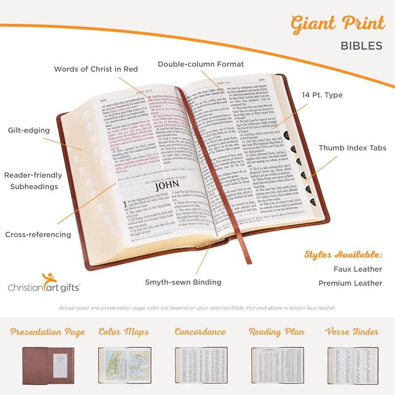 KJV Holy Bible, Giant Print Full-size Faux Leather Red Letter Edition - Thumb Index & Ribbon Marker, King James Version, Pink (KJV Full Size GP Editions) Imitation Leather – Large Print, March 1, 2020, Christian Bibles Books