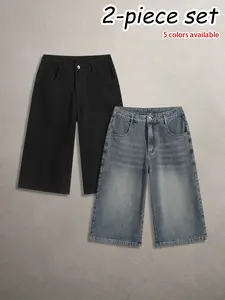 Available in multi-pack options; summer men’s cotton 7/8 jeans with a loose fit, vintage washed distressed look—trendy, comfortable, casual, versatile street fashion men’s 7/8 jeans for everyday wear.