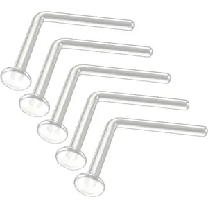 20g Clear Nose Studs - Bioflex L-Shaped Nose Retainers - Clear Nose Rings For Work - Small & Flexible Nostril Stud