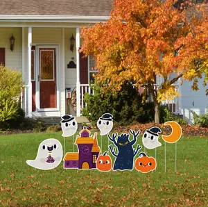 Ghost Manor Halloween Yard Decorations | 9 Pack with Stakes