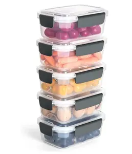 YORY 3 cup Plastic Food Storage Containers with Lids Nestable Freezer Dishwasher Safe Rectangle Container Set,5-Pack