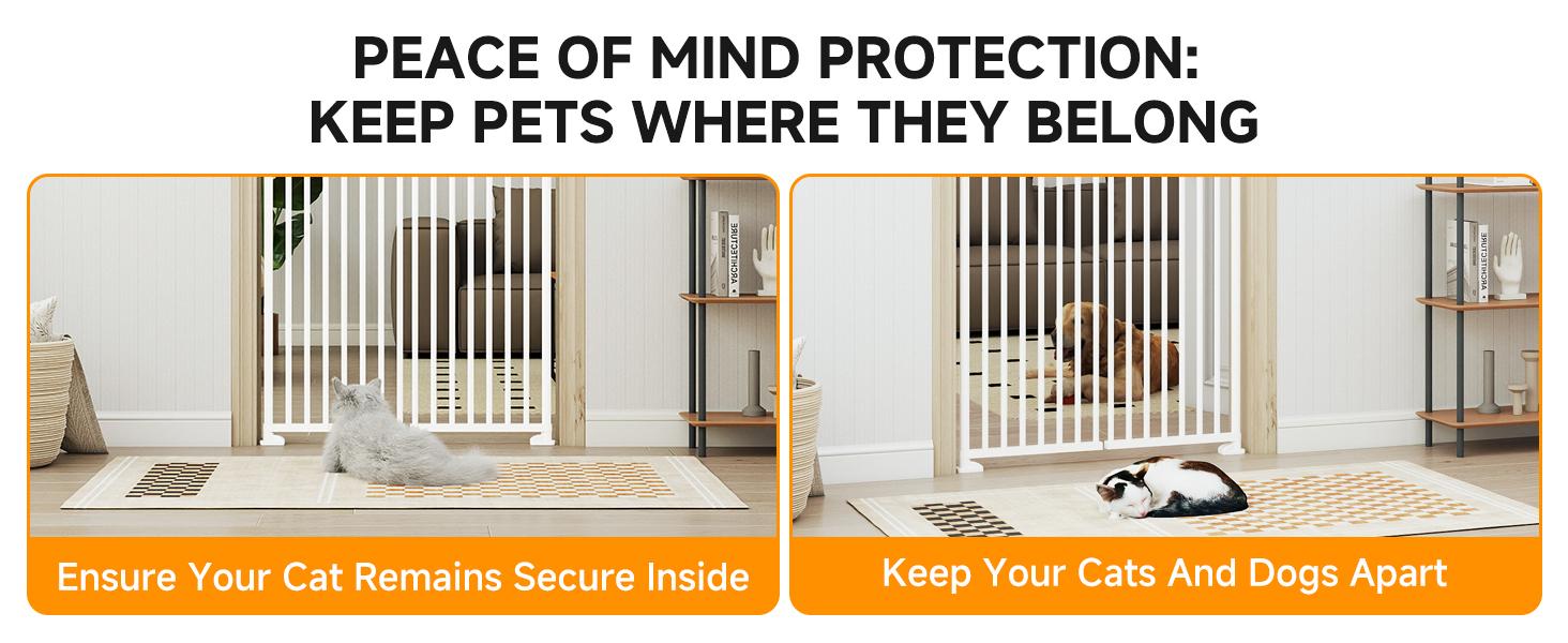 Naudacaa 76" Extra Tall Cat Gate for Doorway, 37.4"-40.5" Adjustable Wide, No Drilling Pressure Mounted Double Doors for Stairs/Hallways/House, 1.25" Narrower Bar Spacing