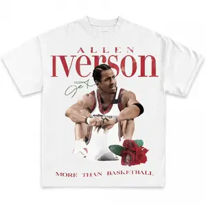 Allen Iverson More Than Basketball Casual Graphic Print Short Sleeve Crew Neck T-Shirt made Vintage God's Plan Retro Heart Hands USA Mexico Flag Unisex boxy fit shirt