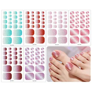 Summer Glitter Nail Polish Set, Colorful Nail Products, Gradient Cat Eye Self-Adhesive Toe Nails, DIY Home Manicure Art Kit for Women, 6 Pieces