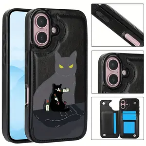 Fun Cartoon Cat iPhone Wallet Case - Playful Design for iPhone 17/16/15 Pro Max 14 Plus/13/12/11 Pro Air