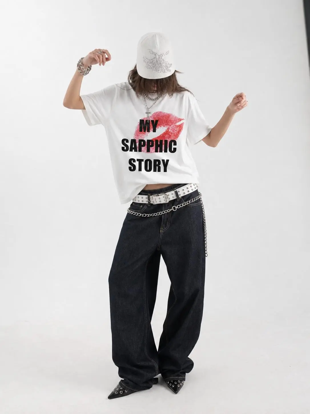 Women’s My Sapphic Story Graphic Tee, Lesbian Pride Lips T-Shirt, Matching Girlfriend Bestie Shirt