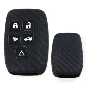 iJDMTOY Carbon Fiber Pattern Soft Silicone Full Coverage Key Fob Cover For 2010-2017 Land Rover Range Rover Evoque, 12-15 LR2 LR4 Discovery & 2011-up Jaguar XE XJ XF XK F-Type F-Pace