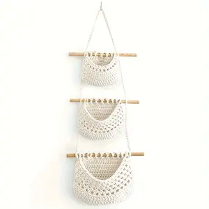 [Macrame Wall Hanging Rack] 1pc DIY Macrame Wall Hanging Rack - Boho Wall Storage Bag - Home Decor Art Supplies