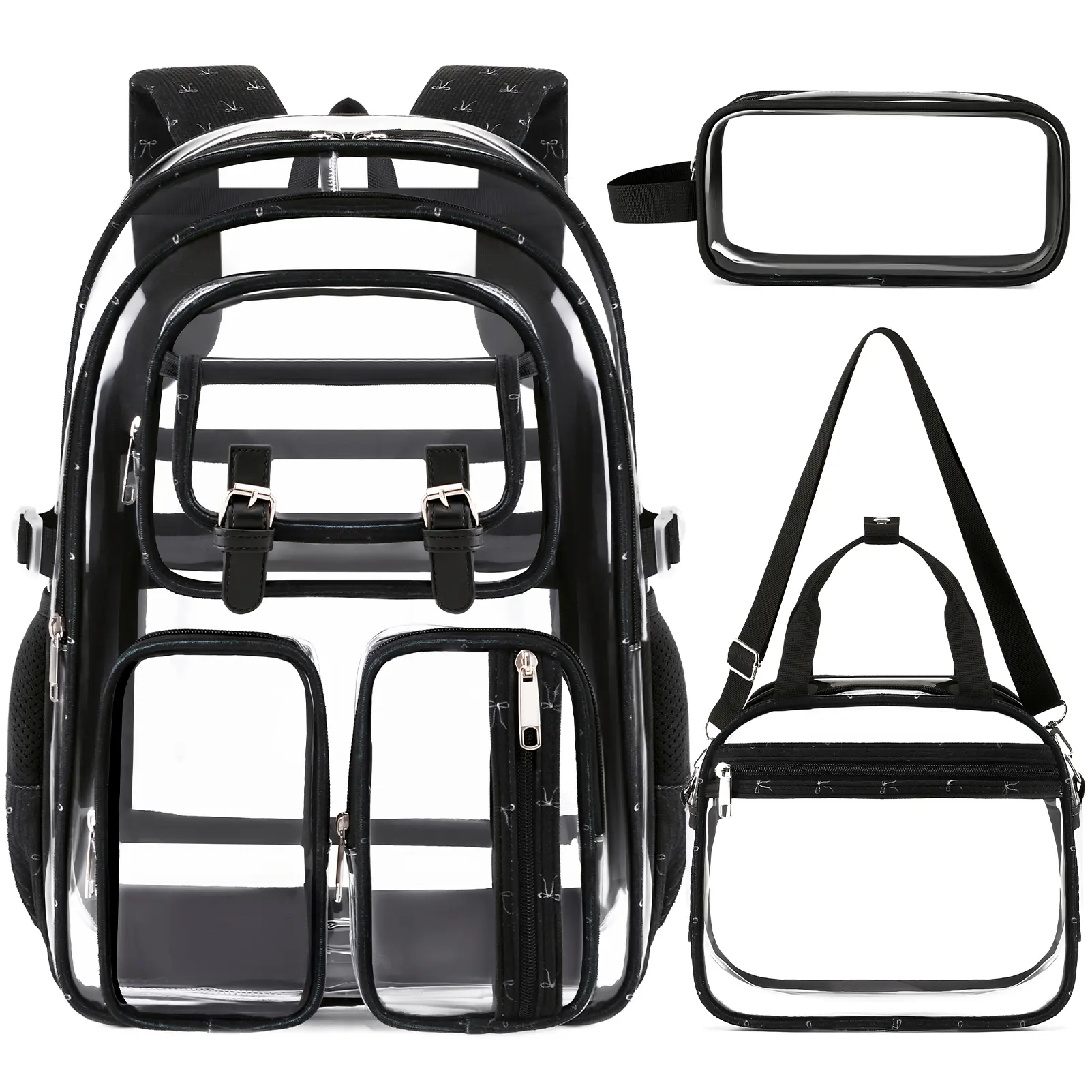 SIMILOVE Waterproof Clear Backpack 3PCS Set With Lunch Box & Pencil Case- Lightweight School Backpack Stadium Approved For Elementary, Middle & High School Students TiktokShopBacktoSchool