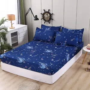 Feelyou Microfiber Galaxy Fitted Sheet Set - Outer Space Universe Planet, Space Rocket Starry Sky Bedding, Blue Stars Twin/Queen Size Luxury Cover, Microfiber Bed Sheets,summervibes