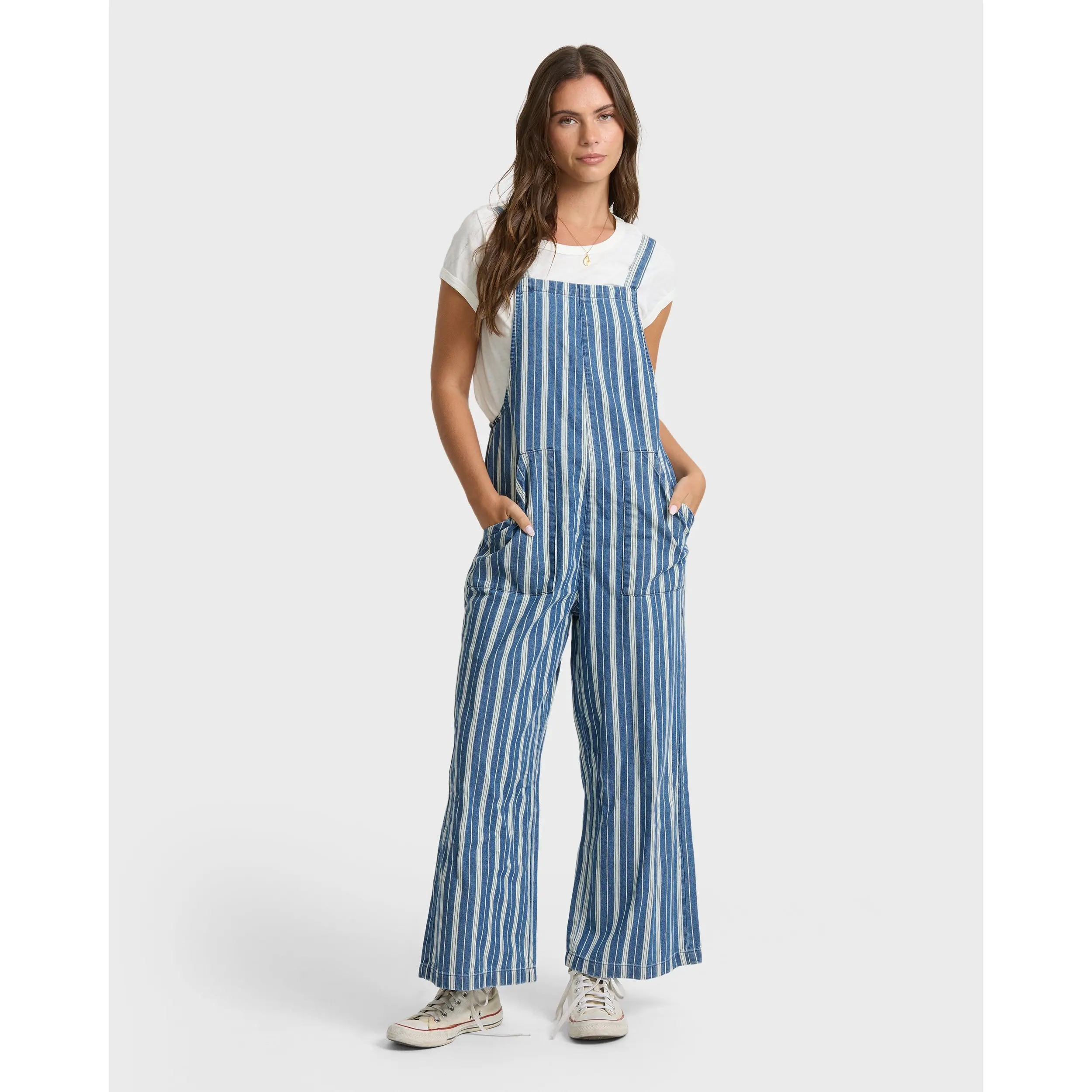 Pacific Time Saltwashed Stripe Jumpsuit - Blue Smoke