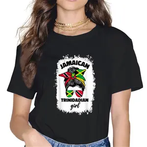 100% Cotton Unisex Half Jamaican Trinidadian Jamaica Flag Trinidad and Tobago T-Shirt Casual Graphic Printed Vintage Tshirt