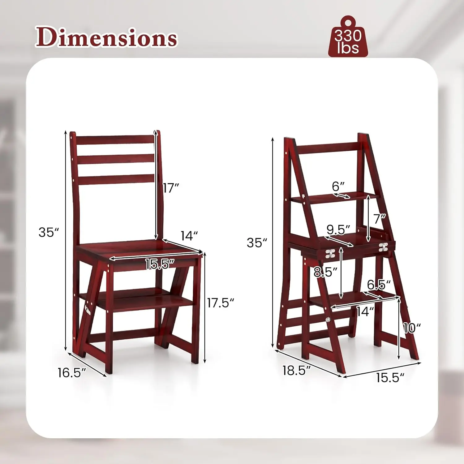 35" 3-in-1 Ladder Chair-Reddish Brown