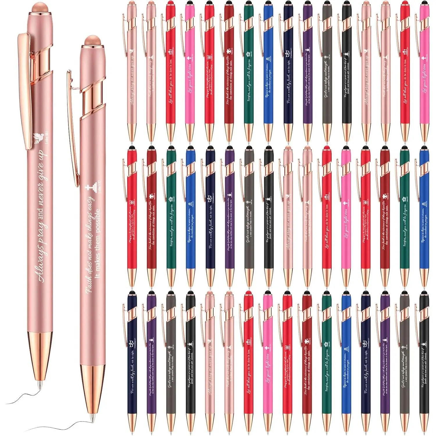 48 count Christian Ballpoint Pens With Stylus Tip,  Verse Quotes, Motivational Scripture, Black Ink for Holiday Gifts (Colorful)