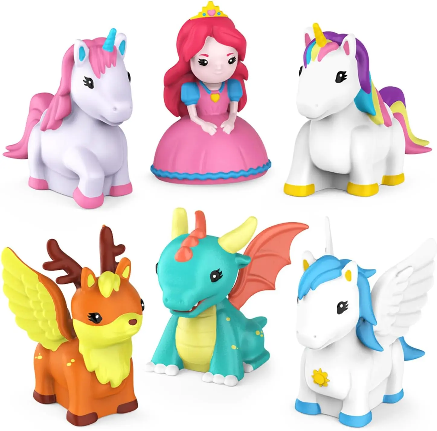Tub Works Fantasy 6-Pack Mold-Free Bath Toys for Infants, Unisex PVC Waterproof Sealed No-Hole Design, Soft Squeezable Floating Baby & Toddler Bathtub Toys with Unicorn & Dragon Themes