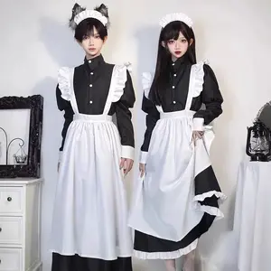JapaneseStyleMaidOutfitBlackWhiteLongDressLolitaUnisexMenWomenHalloweenCostumeUniformFullSetAdultsPlusSize