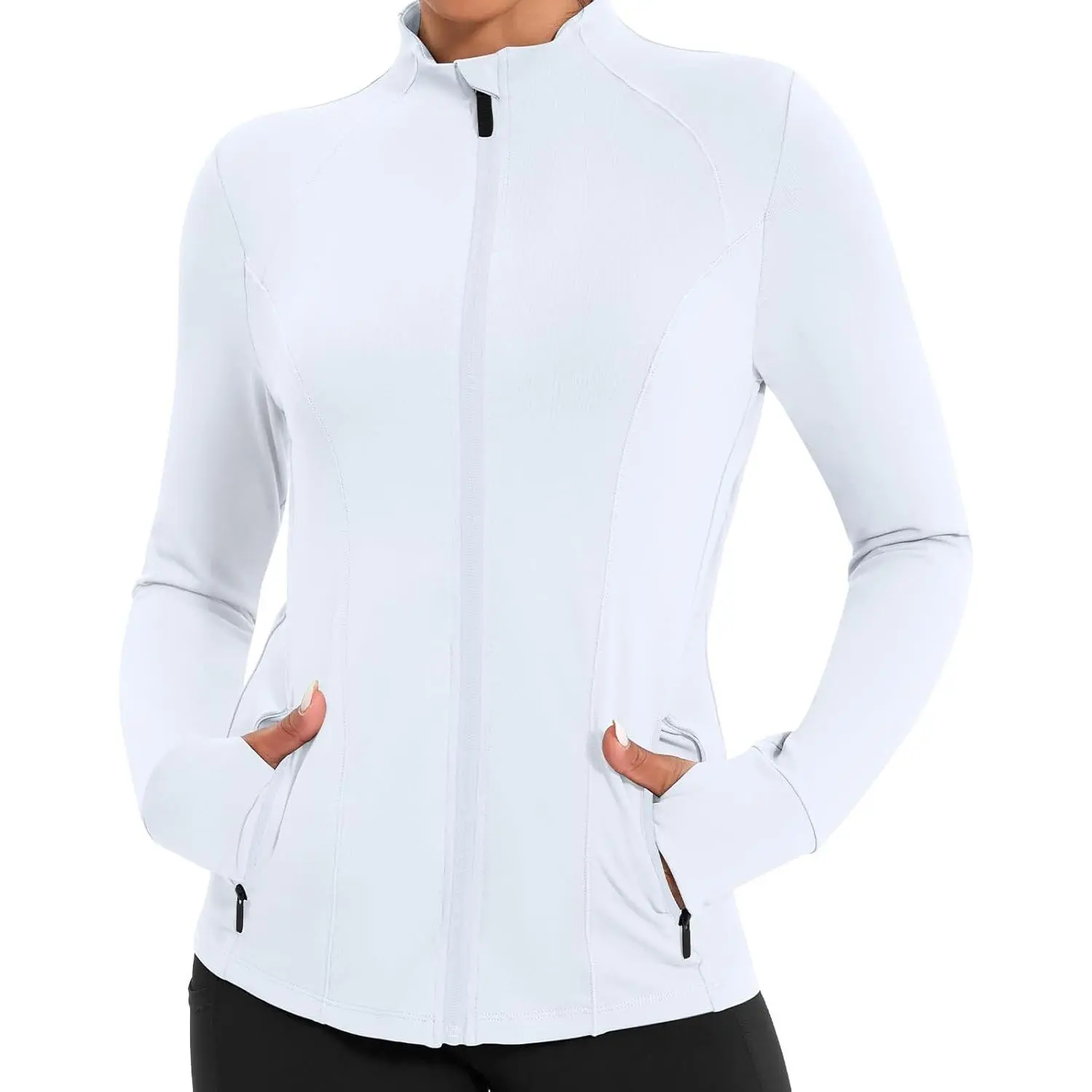 Women's High Stretch Workout Jacket, Slim Fit Full-Zip Outerwear with Pockets and Thumbholes for Dancing, Skating, and Daily Wear, Female, Biking, Quick Dry Hoodie, Sporty Chic, Long Sleeve, Polyester Blend, 15% Spandex, 85% Polyester, Outdoor Sports, Mac