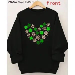 Shamrock & Heart Graphic Women's Long Sleeve Sweatshirt – Relaxed Fit Everyday Wear