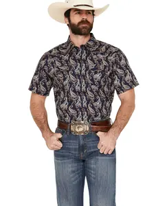 Cody James Men's Easy Livin' Paisley Print Short Sleeve Snap Western Shirt - Cjsu26w1-Nvy