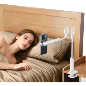 Gooseneck Phone Holder for Bed, Universal Cell Phone Stand with Clamp Mount, 900? Rotation Overhead Phone Mount with Flexible Long Arm for Bedside,Headboard,Desk (43.3 Inches Length)
