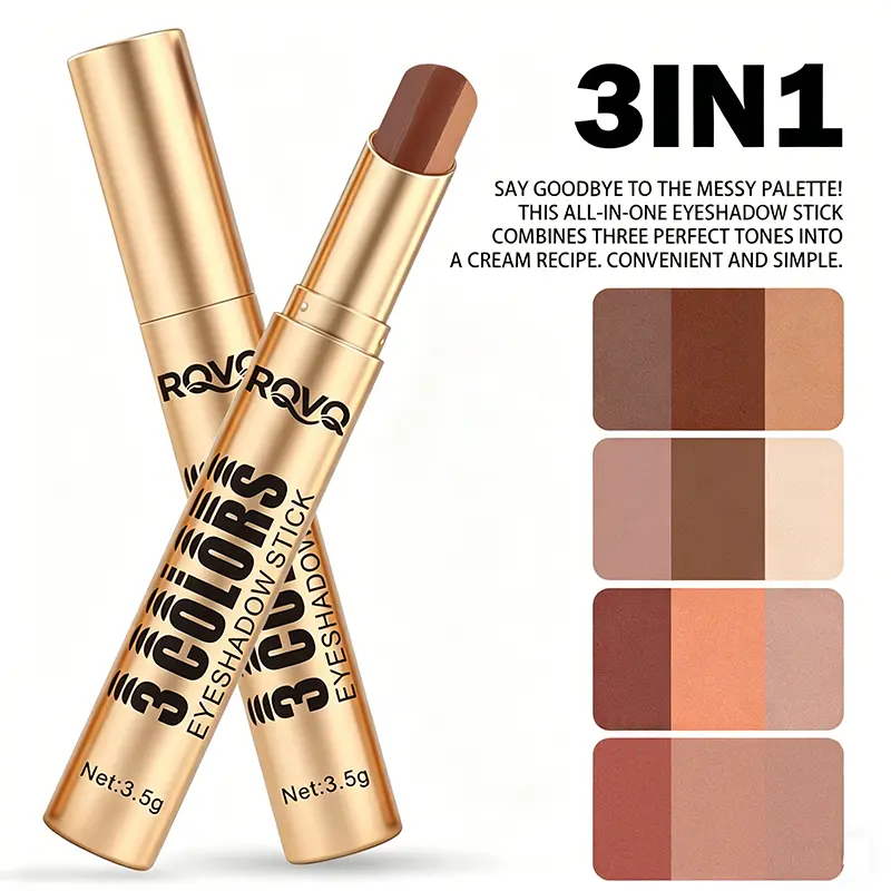 3-in-1 Creamy Colored Eyeshadow Stick Cosmetic - 1-Swipe Flawless Look Payoff, Buildable Shimmer Bling Effect, Smooth Alcohol-Free Swipe-On Application, Long-Lasting Youth Daily Wear Makeup Essential Tool