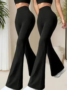 Women's Fashion Comfortable Knitted Versatile Casual Fitted Flare Long Pants Set, 2 Piece, Stylish and Comfortable, Perfect for Daily Wear