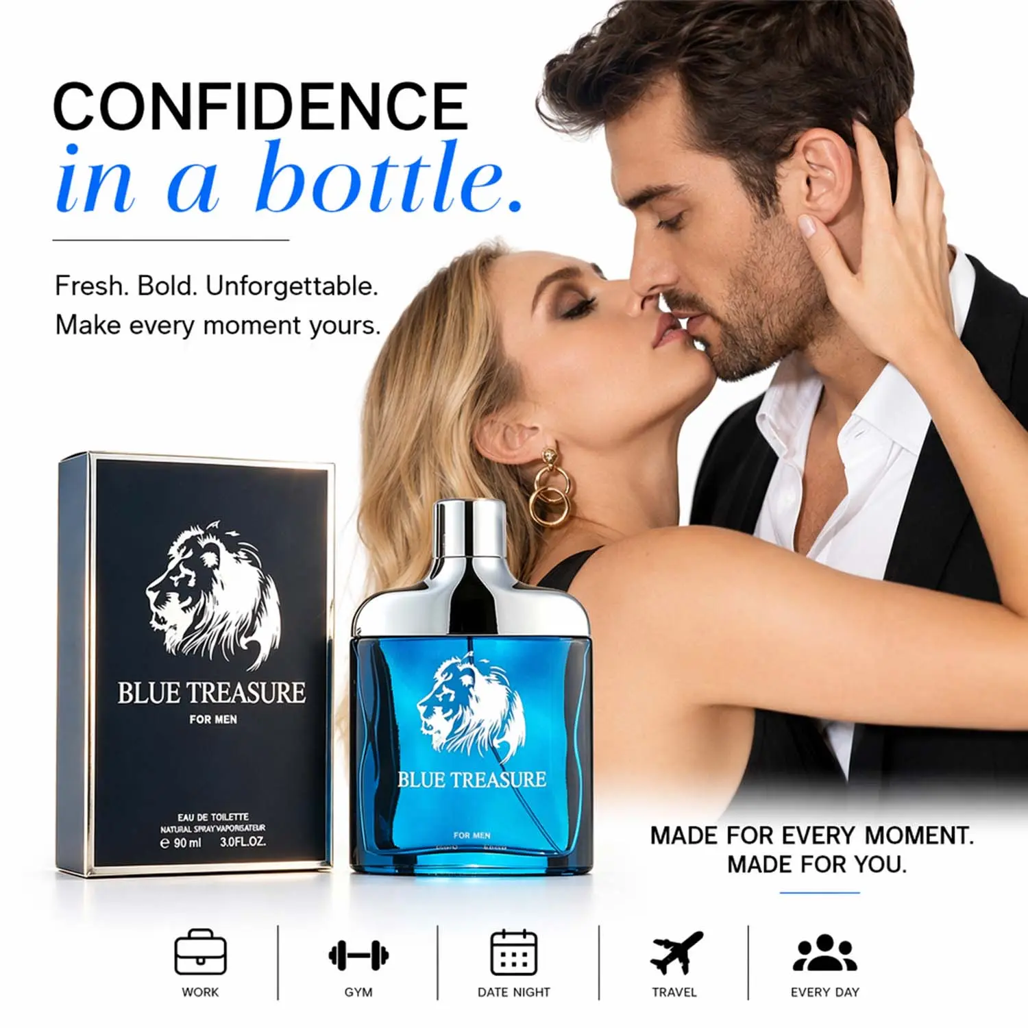 Men's Pheromone EDP Perfume - Infused Formula, Long Lasting Floral Fruity Woody Scent, 3fl oz/90ml, Valentine's Day & Christmas Gift for Him to Enhance Attraction