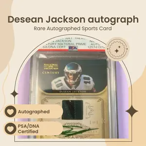 National Treasures Century Material Prime Patch DeSean Jackson Graded On Card Auto in Green Ink 1/1 PSA/DNA Certified