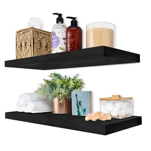 Sorbus Wood Floating Shelves for Wall - 24” Solid Wood Wall Shelves Set of 2 Black Room Wooden Kitchen Shelves - Durable 100% Premium Solid Pine