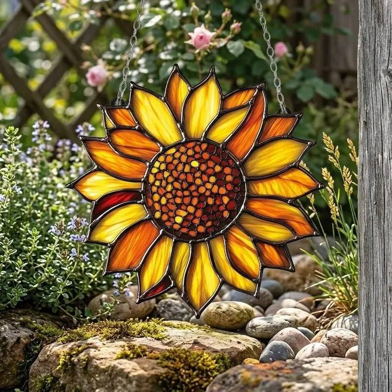 Stained Glass Sunflower Suncatcher, Window Ornament, Garden Decor, Gift for Mother’s Day