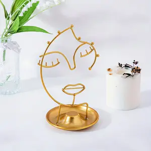 Nordic Style Face Line Jewelry Stand, Metal Organizer Tray, Desktop Decorative Item, Elegant Jewelry Display Holder