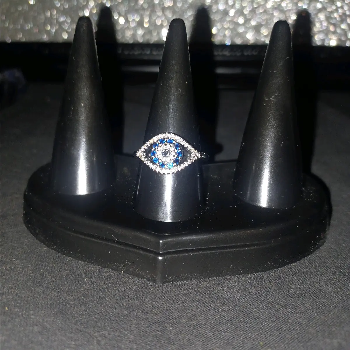 Dimond and Saffiare Evil Eye Ring Size-8