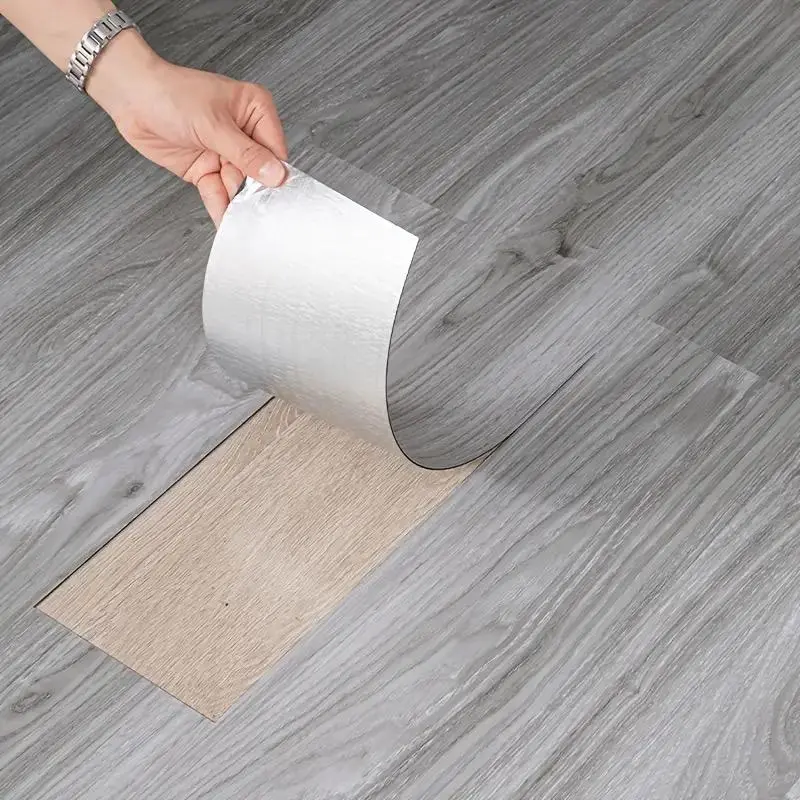Wood Grain Pattern Self-adhesive Floor Sticker, Durable PVC Material, 1 Set Self Adhesive Waterproof Wallpaper, Wall Decoration Sticker for Living Room, Bedroom, Office