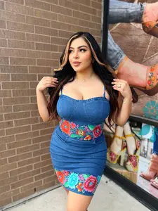 La Baby Denim Dress - Casual Stretchy Womenswear with Adjustable Straps, Embroidery Detail, and Floral Pattern for Summer Wear