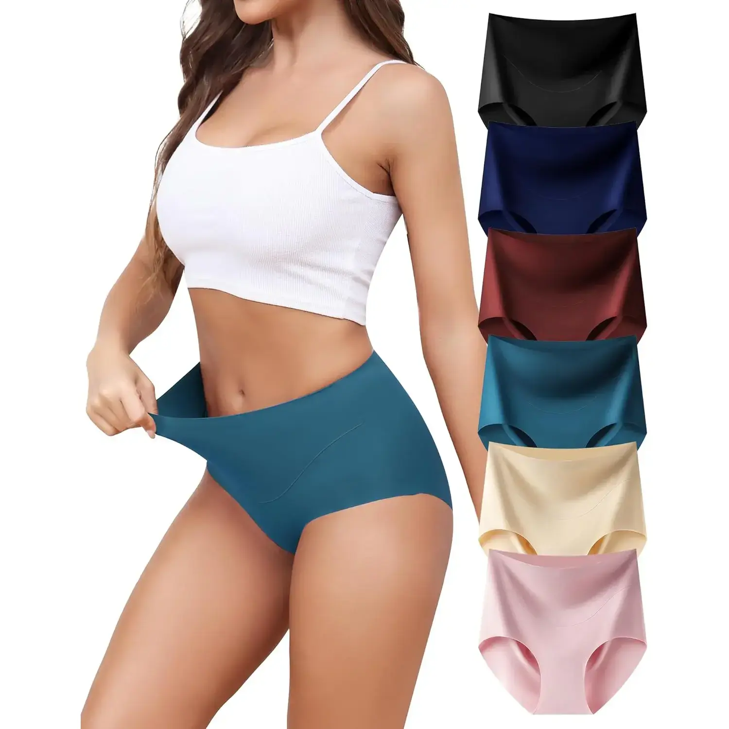 Women's High Waist Seamless Underwear - No Show Hipsters Panties with Full Coverage Briefs (6-Pack, Mixed colors)