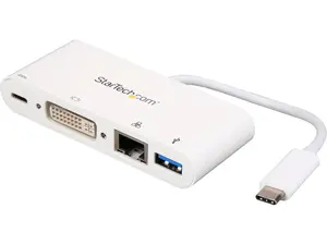 StarTech.com DKT30CDVPD USB C Multiport Adapter - with Power Delivery (USB PD) - USB C to USB 3.0 / DVI / Gigabit Ethernet - USB-C Hub