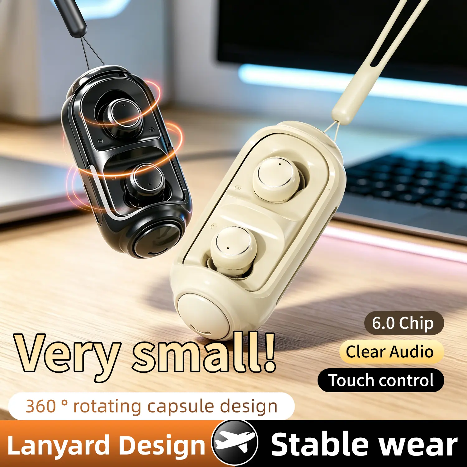MSHUKCOE MINI16 Lanyard Wireless Earbuds - Ultra-Light 2g Sleep Headphones with Touch Control & 6.0 Chip ouch Control & Hi-Fi Sound Lanyard Earbuds, Touch Control,  Transparent Case, Capsule Earbuds, Side Sleeper Headphones, Noise Isolating. tiktokshopbac