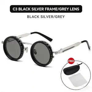 Outdoor Fishing Must-Have! ND9 Dimming Polarized Round Sunglasses Retro Punk UV400 Men Women