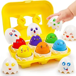 6 Egg-Shaped Toys, Mini Egg Matching Set - Color Sorting & Emotion Recognition Hatching Puzzle Game for Early Sensory Play, Fine Motor Skills