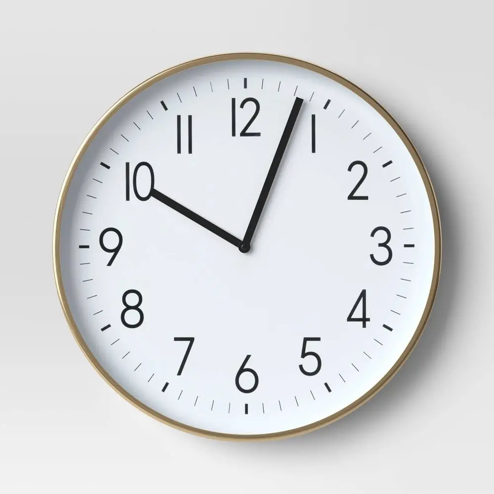 19" Plastic Mirrored Wall Clock Brass - Threshold: Contemporary Round Analog Display