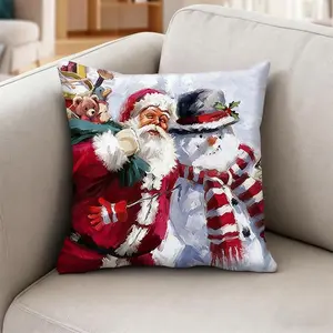 4PCS Snowman and Santa Claus Pattern Cushion Cover, Sofa Decorative Pillowcase. Home and Car Decor Pillowcase