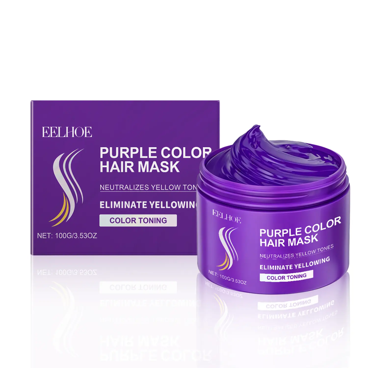 Purple Hair Mask for Blonde, Silver & Gray Hair, Color Depositing Hair Toner to Neutralize Brassy Yellow Tones, Deep Conditioning Hair Mask for Color-Treated Hair, 3.53 Oz