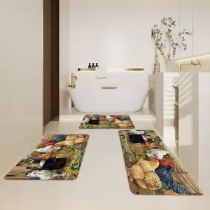 3pcs Kitchen Rug Set, Carpet with chicken pattern, Non Slip, for Bedroom, Living Room, Perfect for farm friends who send chickens,Christmas Home Decor