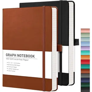 2Pack, A5 Grid Notebook Journal with 192 Pages per, 5.7'' * 8.3'', Medium Size, Hardcover, 100 GSM Thick Paper, for Math, Engineering (Black  Brown)