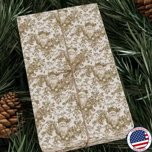 Christmas Wrapping Paper, Toile Santa Brown Chinoiserie Christmas Gift Wrap, Vintage Brown Willow Holiday Wrapping Paper Roll Giftwrap