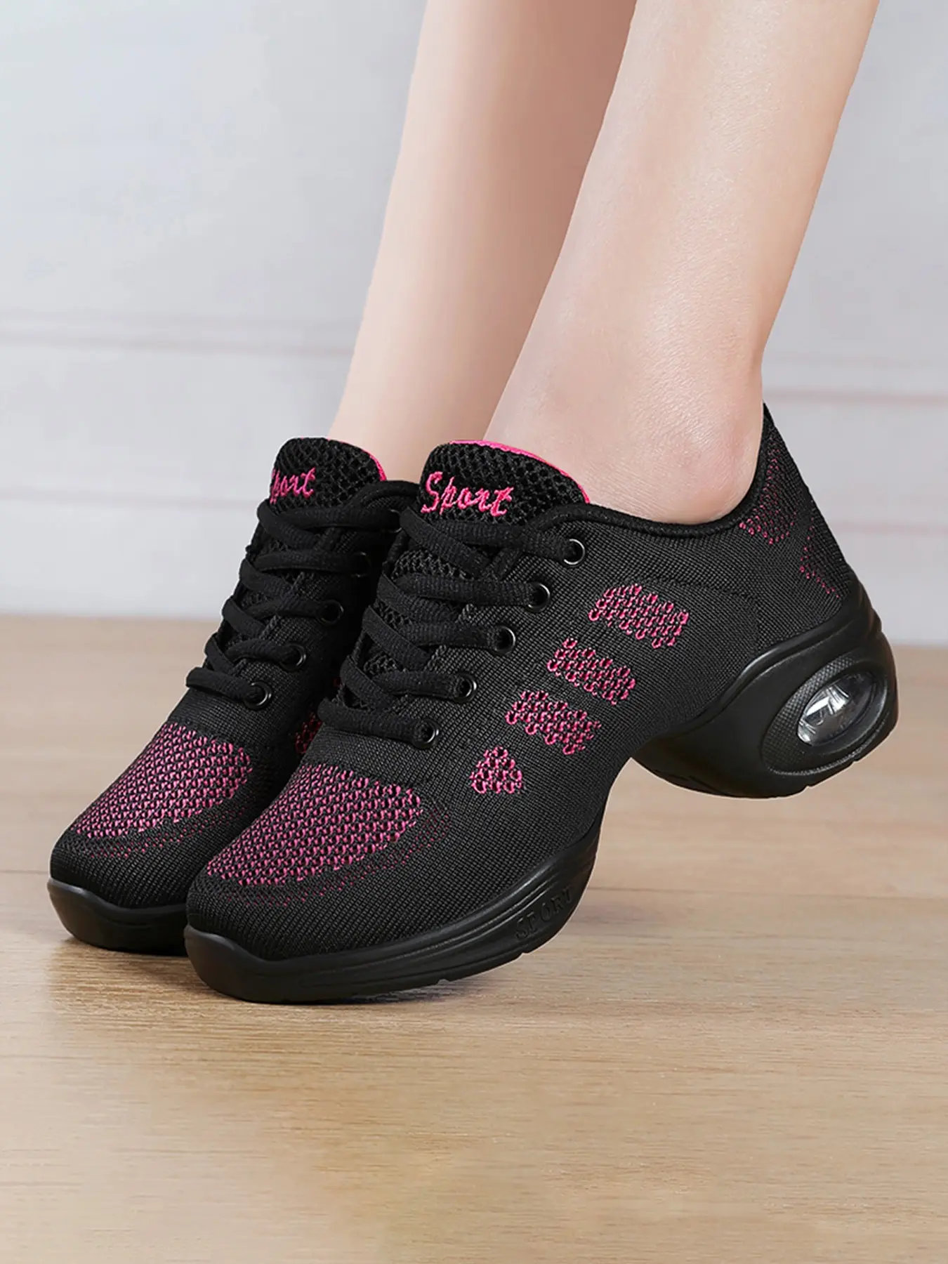 Spring Summer Women Platform Dance Shoes Height Increase Sneakers Mesh Breathable Soft Sole Non-slip Ballroom Dance Shoes Daily Outdoor Casual Sports Shoes Full Black Full White