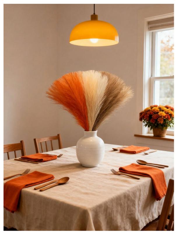 15Pcs/6Pcs Artificial Pampas Grass 55cm/21.65in Fluffy Faux Flower Beige, Brown, Orange Colored Artificial Reed Faux Pampas Grass For Home Farmhouse Decor, For Bohemian Decor, Artificial Flower Fake Pampas Decor, Vase Filler Room Decoration